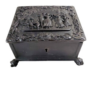 Antique Victorian Cast Iron Black Cigarette Trinket Card Box B Boctpothe Russia